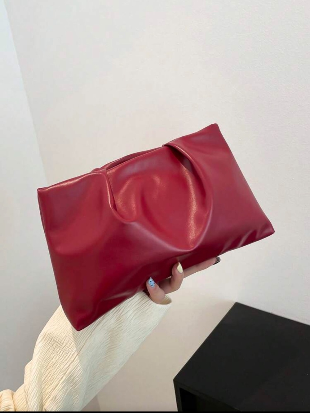 Burgundy Fashionable Ruched Clutch Bag